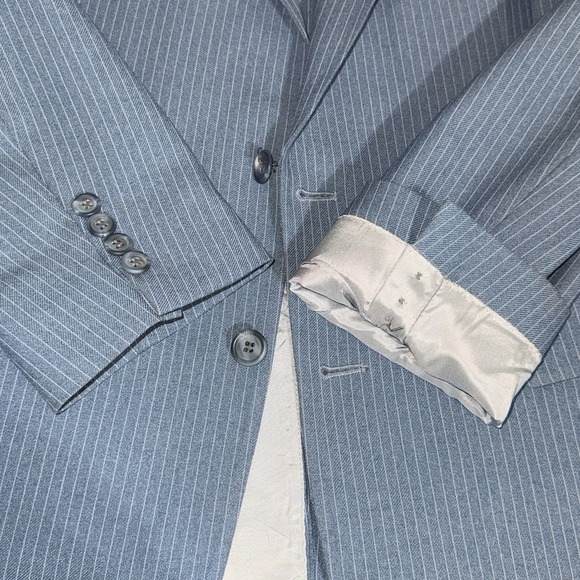 Vintage 70s JC Penney 3 Piece Suit Sport Coat Vest Tie Mens 40L Blue Stripe - Picture 8 of 12